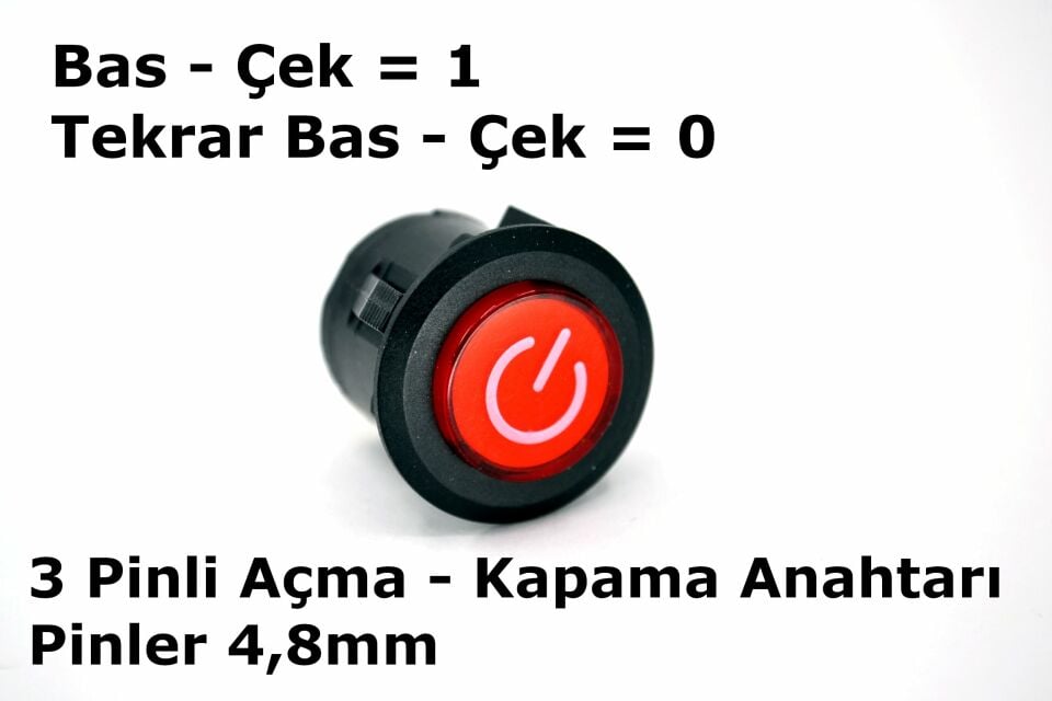 26mm 12V Kırmızı Işıklı POWER Logolu 1-0 Kalıcı Anahtar Yuvarlak MT-ANK34