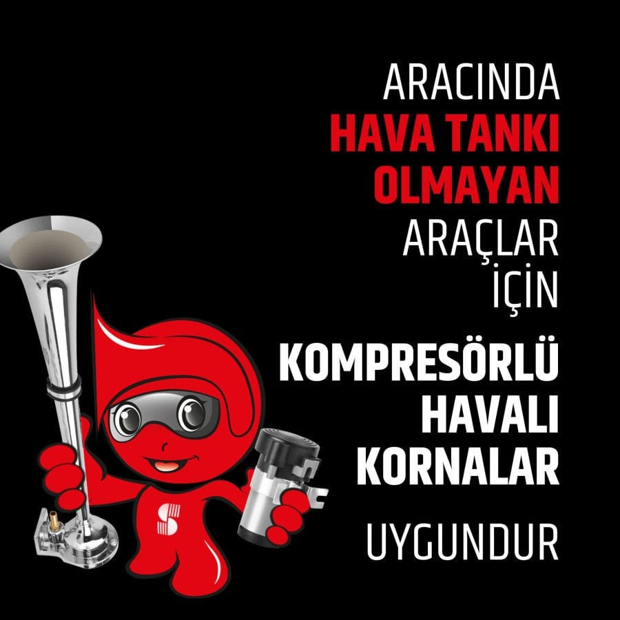 12V Kompresörlü Çift Krom Borulu Havalı Marine Tekne Korna Fala Fala