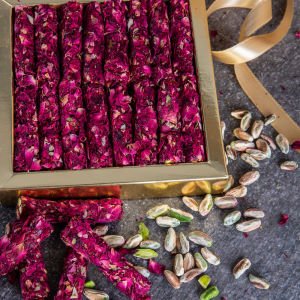 Finger Turkish Delight with Rose Leaf and Pistachios