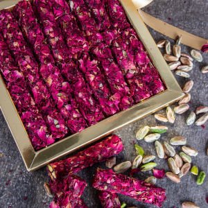 Finger Turkish Delight with Rose Leaf and Pistachios