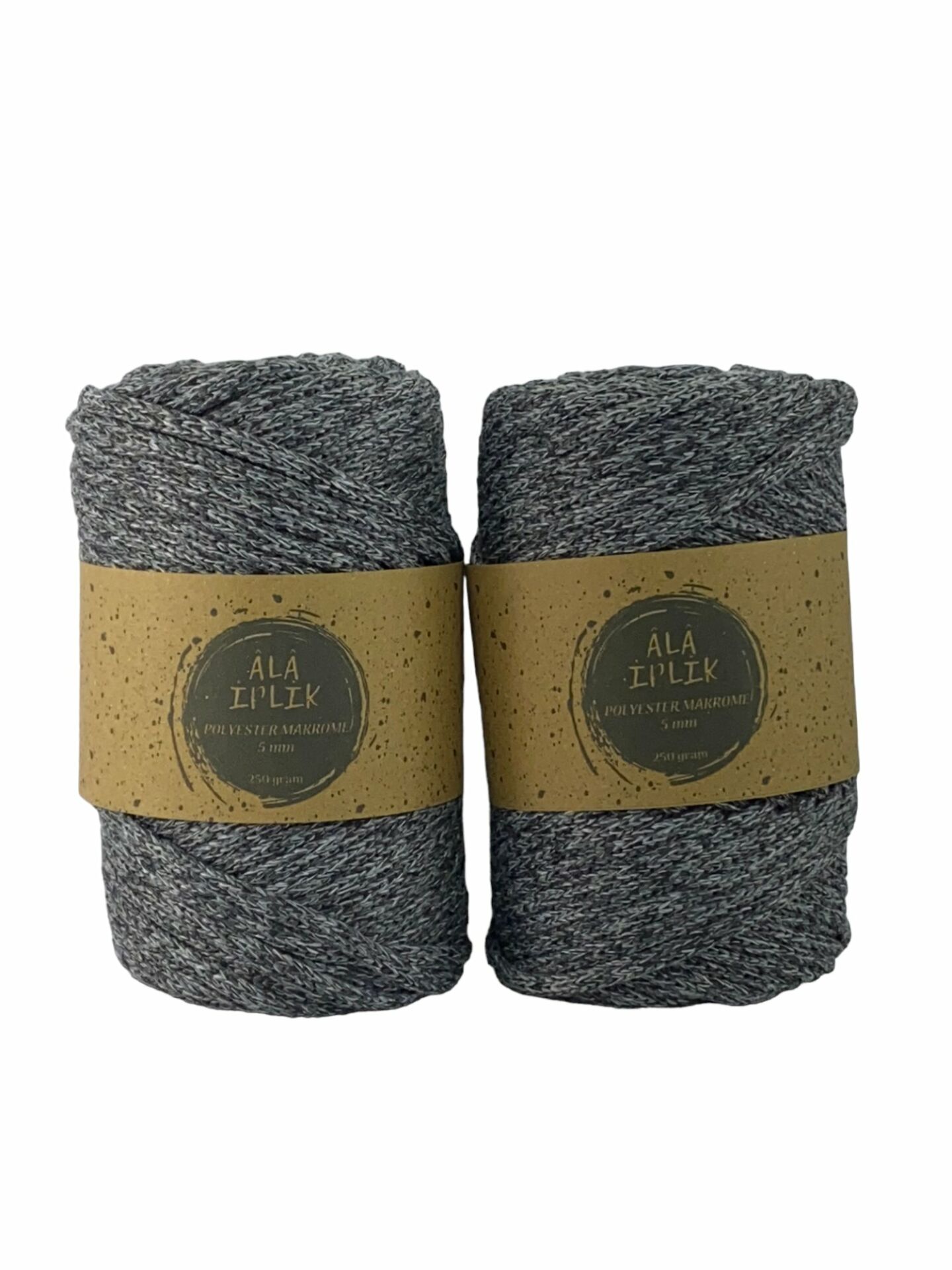 2x250 Gr Polyester-Pamuk Makrome İp 5 mm Koyu Gri