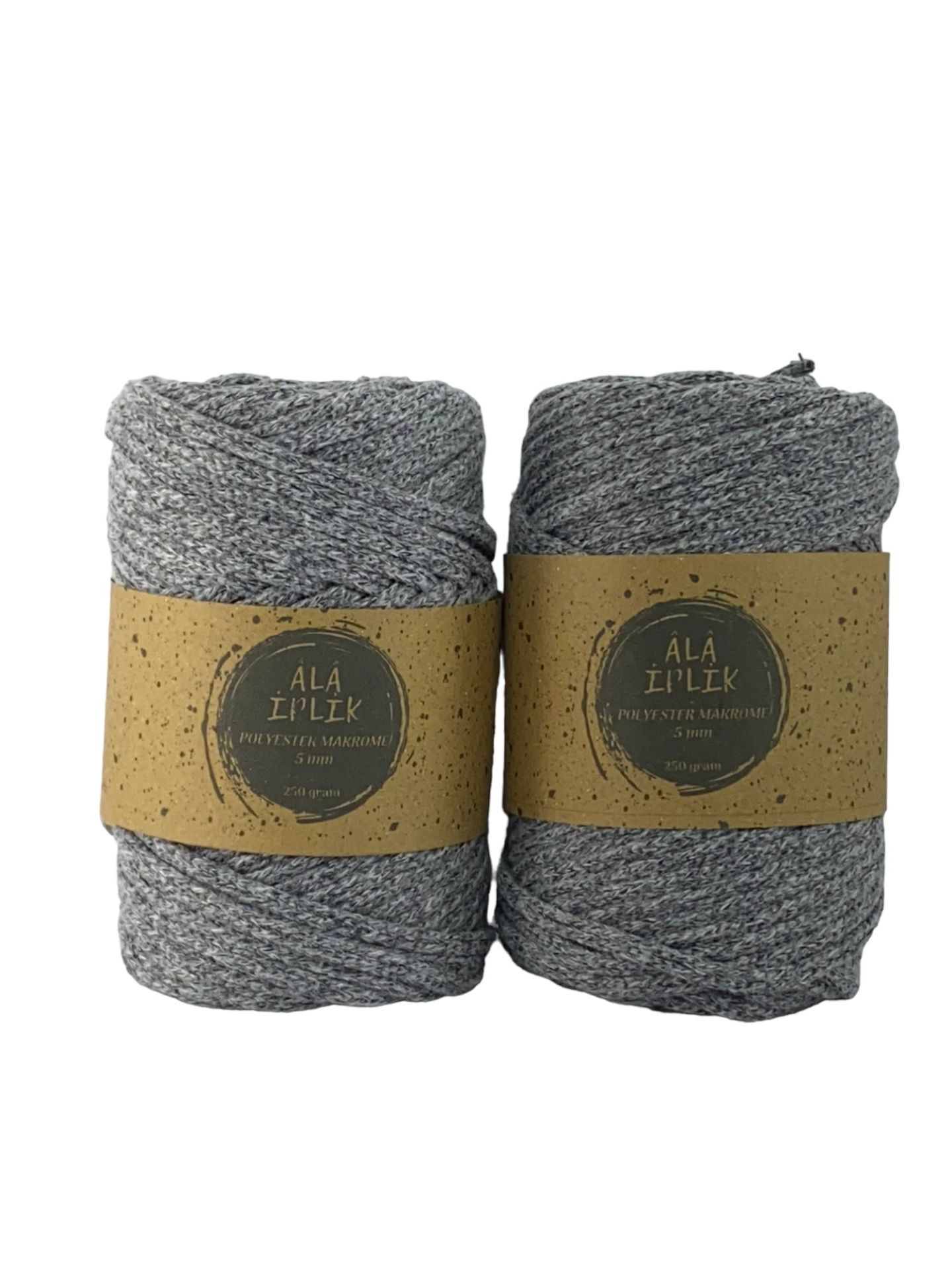 2 x250 Gr Polyester-Pamuk Makrome İp 5 mm Gri