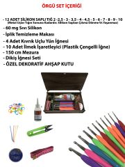 12 Adet Silikon Saplı Tığ ve Örgü Seti Ahşap Kutulu