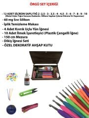 12 Adet Silikon Saplı Tığ ve Örgü Seti Ahşap Kutulu