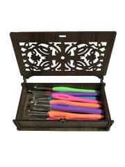 Dekoratif Kutu İşlemeli Tığ Kutusu Organizer Mücevher Takı Kutusu 17x9x3,5 cm