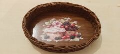 Rattan Örgü Plakası Rattan Tabanı 35x25 cm Elips Oval 3mm Çift Yüz Boyalı Ceviz
