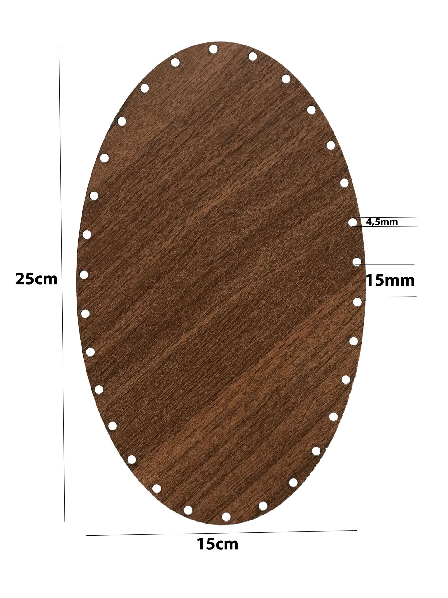Rattan Örgü Plakası Rattan Tabanı 25x15 cm Elips Oval 3mm Çift Yüz Boyalı Ceviz