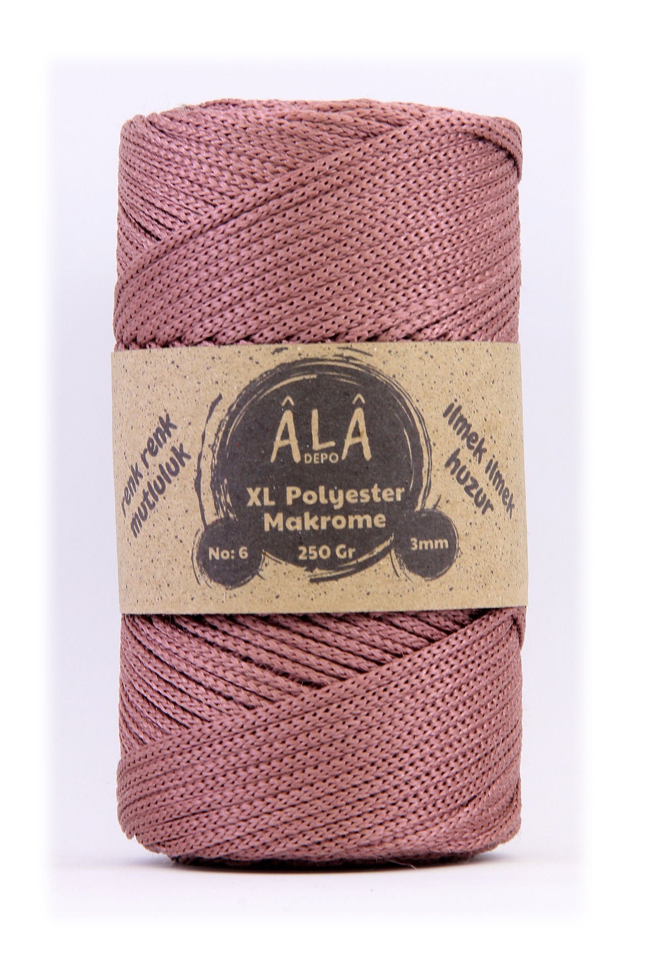 XL Polyester Makrome  No:6 - 3mm (Kalın) Çanta İpi Gül Kurusu