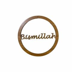 Ahşap Bismillah Yazılı Makrome Kasnak Kapı Süsü Ceviz