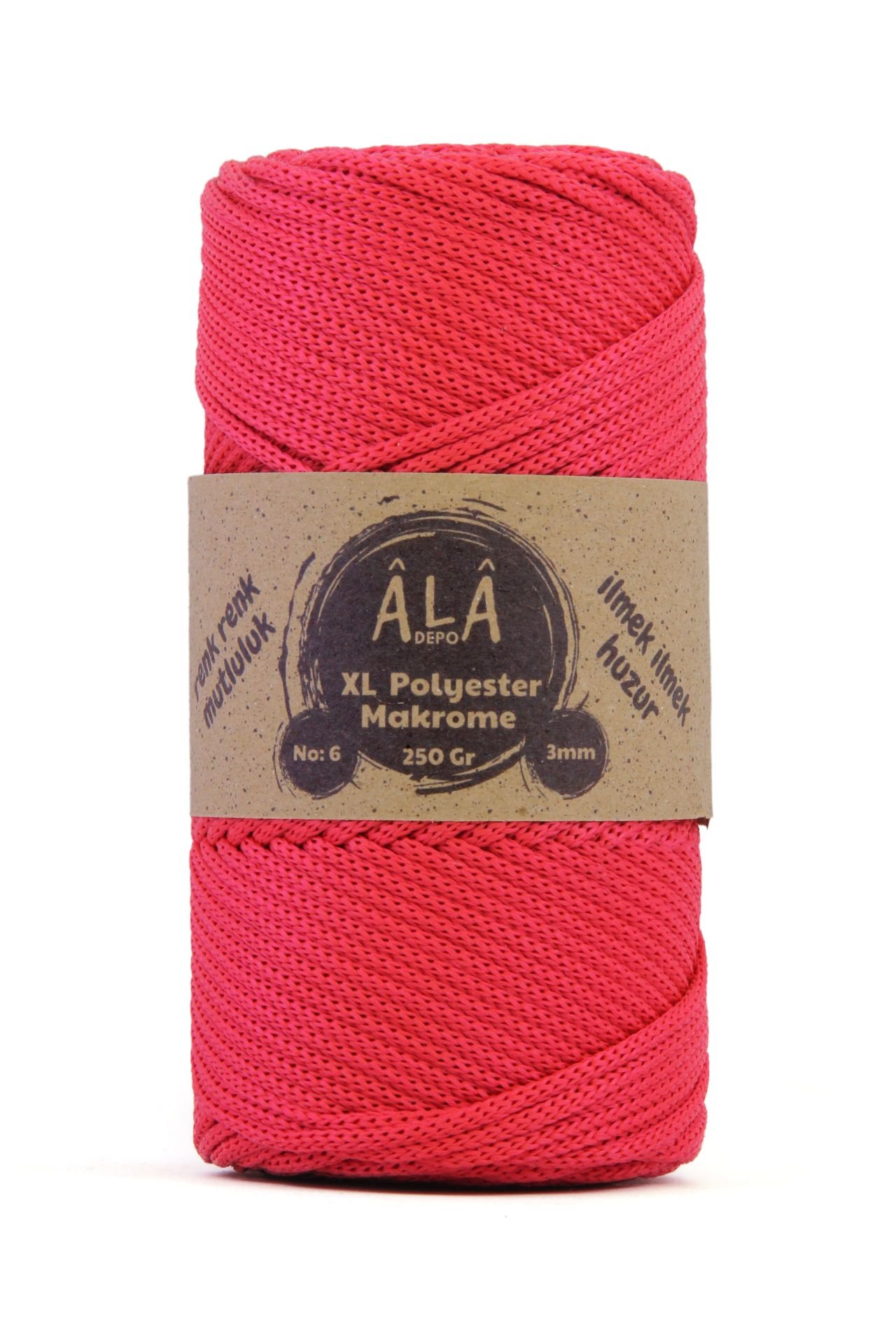XL Polyester Makrome  No:6 - 3mm (Kalın) Çanta İpi Kırmızı