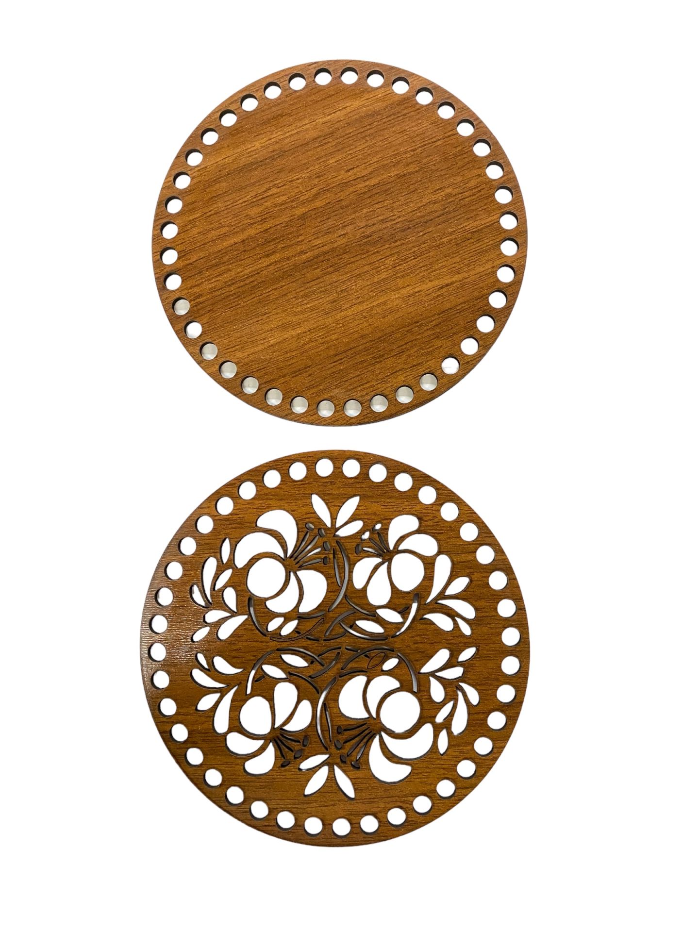 Ahşap Çiçek Desenli Sepet Tabanı 15 cm Ceviz Çift Yüz 3 mm MDF