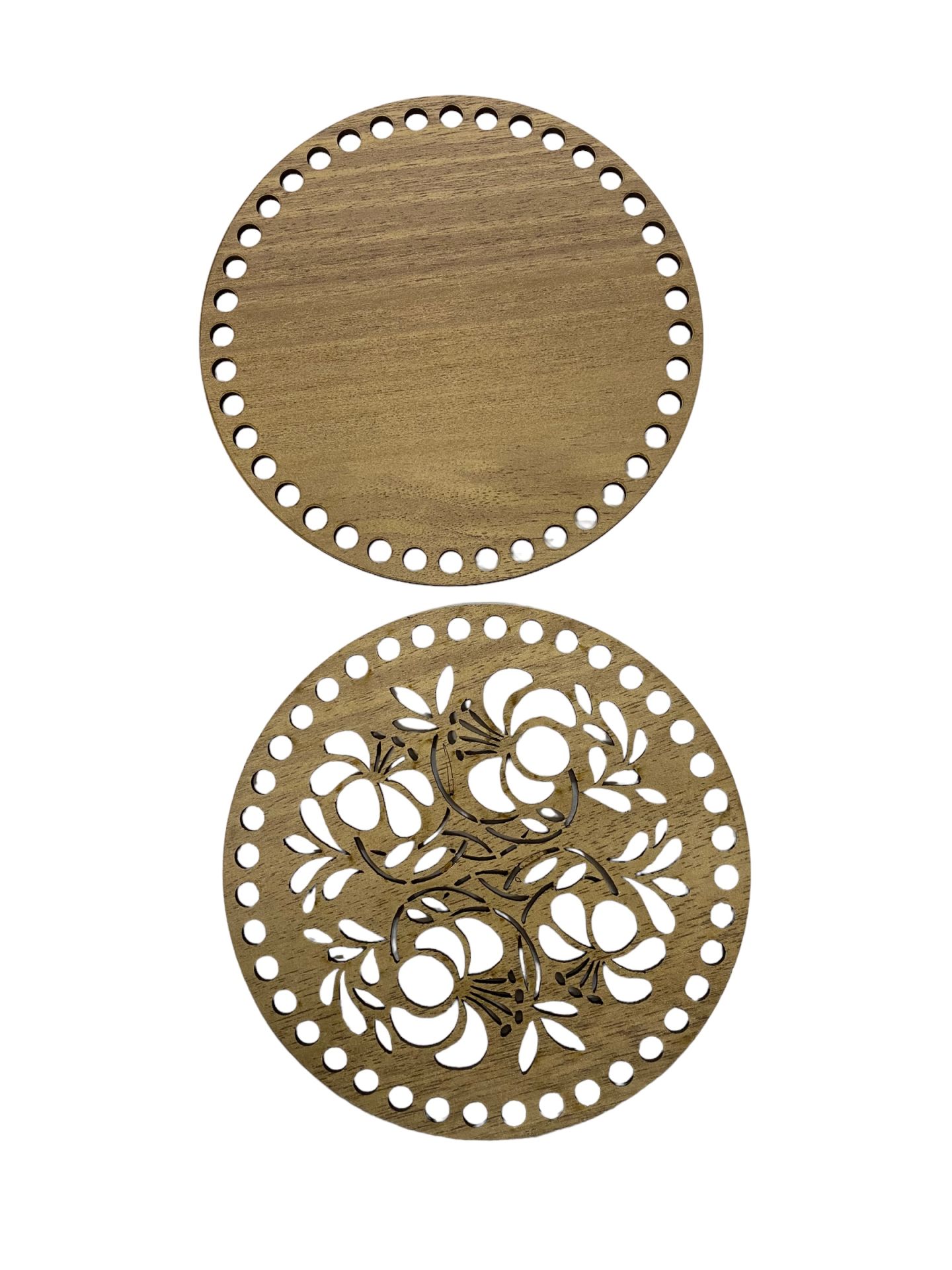Ahşap Çiçek Desenli Sepet Tabanı+Kapağı 15 cm Açık Meşe Çift Yüz 3 mm MDF