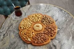 Ahşap Çiçek Tasarımlı 7 Bölmeli Çerezlik & Sunum Tabağı