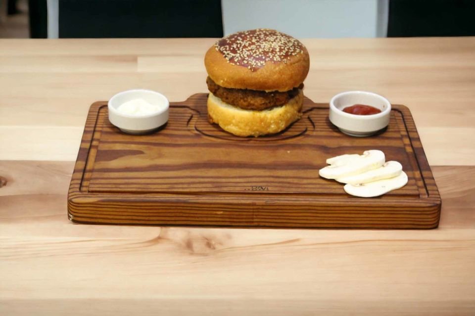 Ahşap Boğa Tasarımlı Termowood Steak Sunum Tabağı – 2'li Melamin  Sosluklu