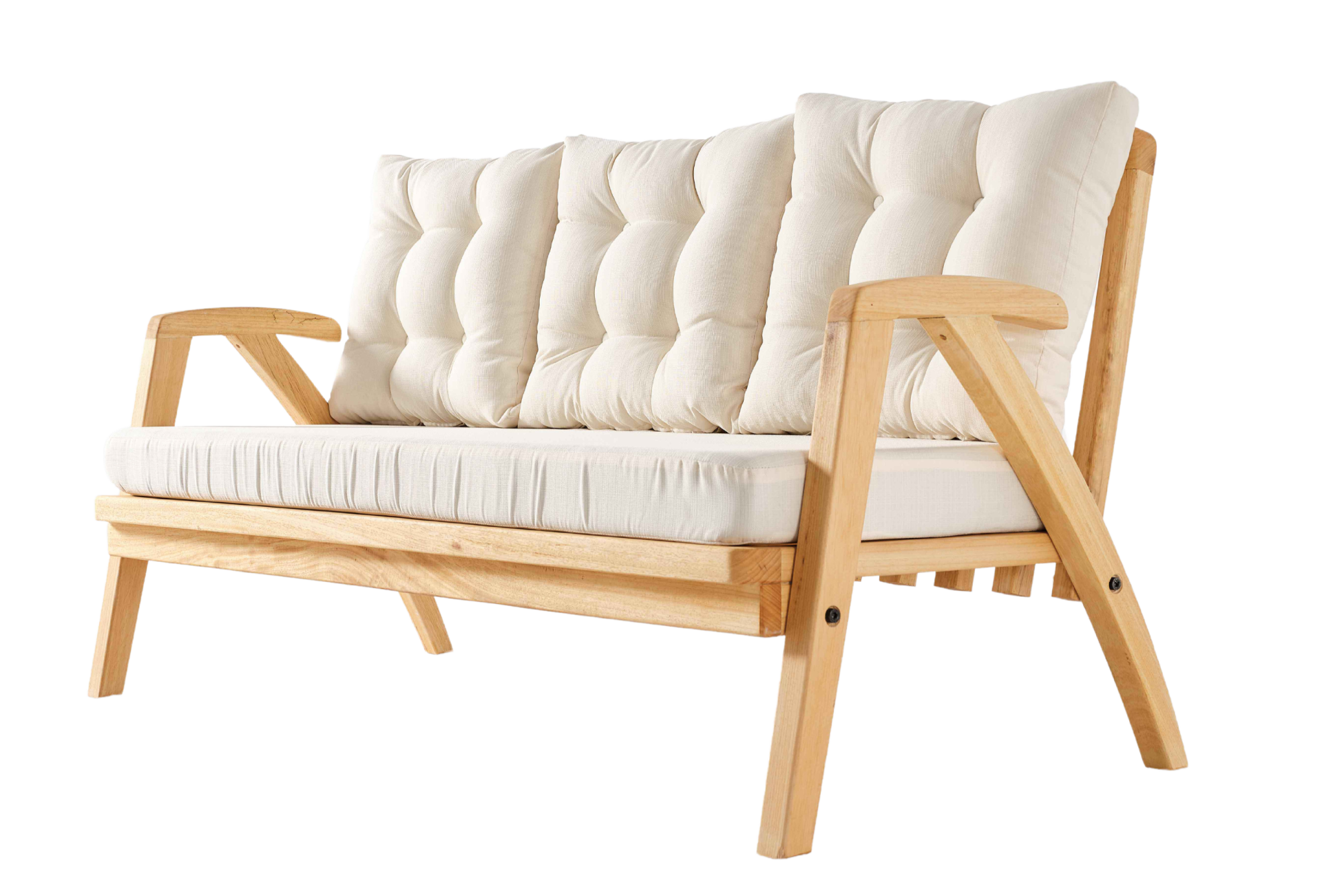 THALİA 3\'lü Doğal Bahçe Mobilyası-Beyaz Minder 3+1+1+MASA Oturma Grubu Bench ve Berjer
