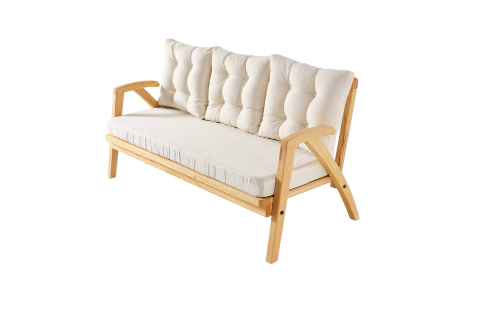 THALİA 3\'lü Doğal Bahçe Mobilyası-Beyaz Minder 3+1+1+MASA Oturma Grubu Bench ve Berjer