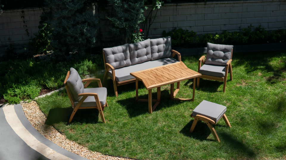 THALİA 3\'lü Kahve Bahçe Mobilyası-Antrasit Minder 3+1+1+MASA Oturma Grubu Bench ve Berjer