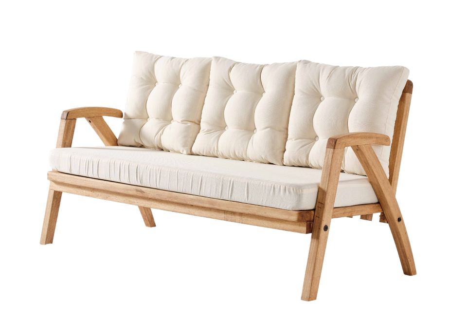 THALİA 3\'lü Kahve Bahçe Mobilyası-Beyaz Minder 3+1+1+MASA Oturma Grubu Bench ve Berjer