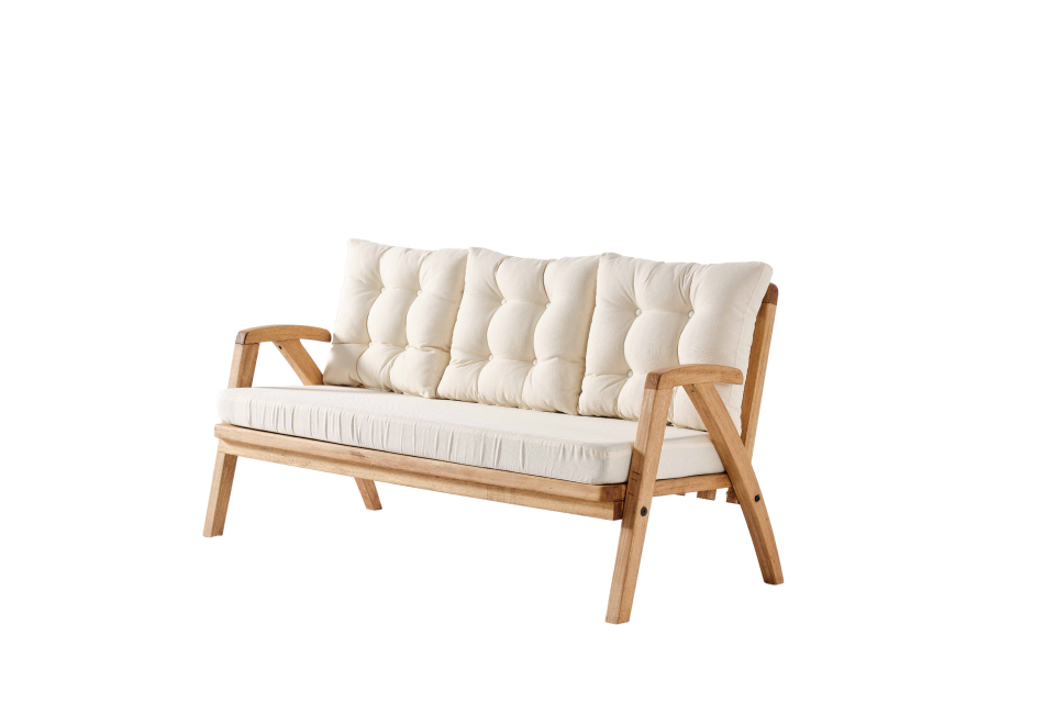 THALİA 3\'lü Kahve Bahçe Mobilyası-Beyaz Minder 3+1+1+MASA Oturma Grubu Bench ve Berjer