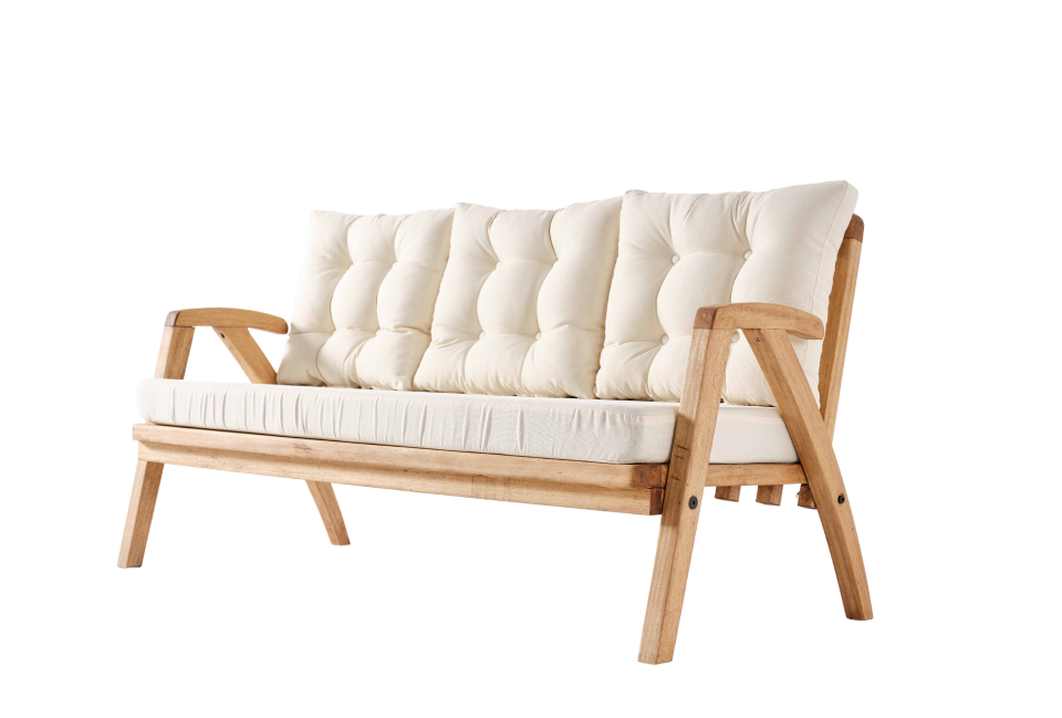 THALİA 3\'lü Kahve Bahçe Mobilyası-Beyaz Minder 3+1+1+MASA Oturma Grubu Bench ve Berjer