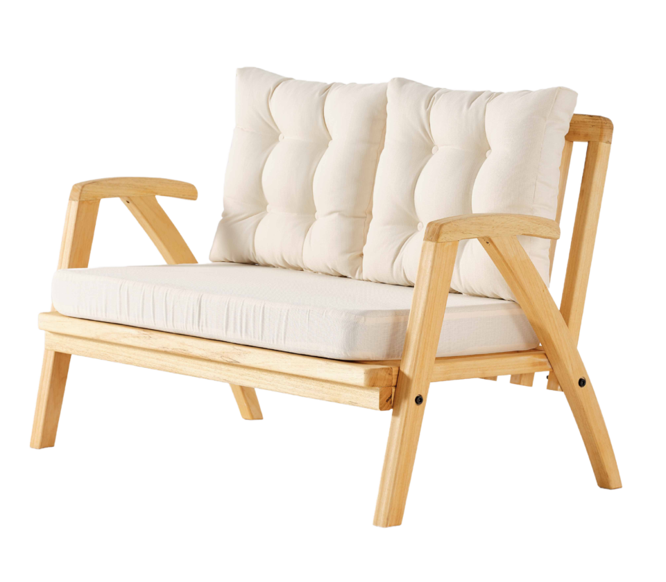 THALİA 2\'lü Doğal Bahçe Mobilyası-Beyaz Minder 2+1+1+MASA Oturma Grubu Bench ve Berjer