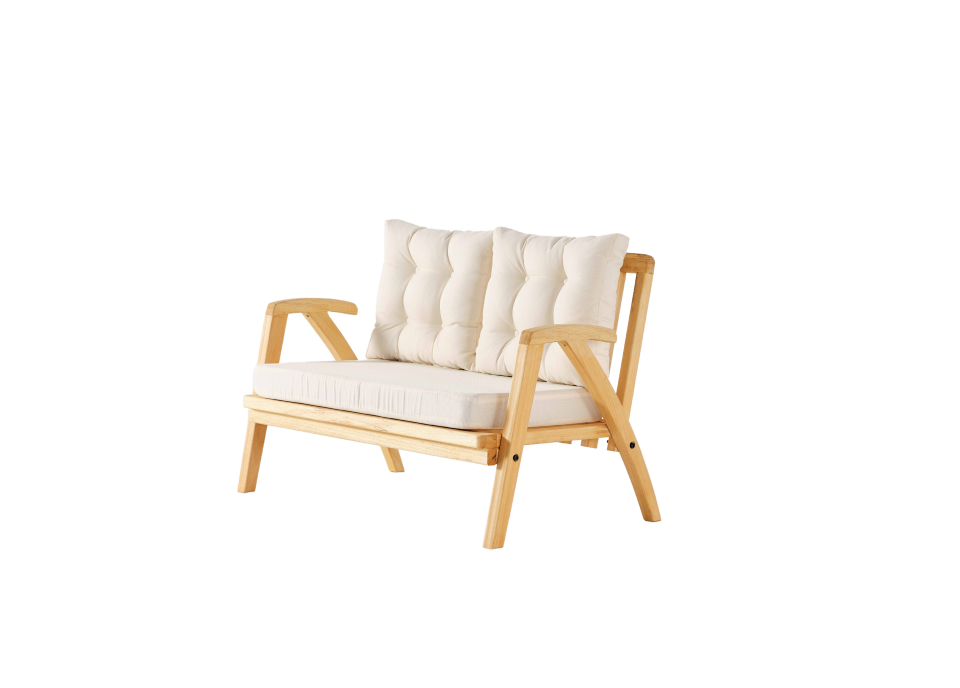 THALİA 2\'lü Doğal Bahçe Mobilyası-Beyaz Minder 2+1+1+MASA Oturma Grubu Bench ve Berjer
