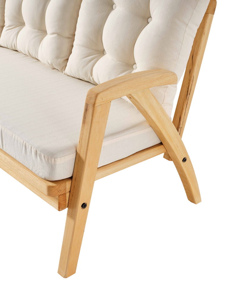 THALİA 2\'lü Doğal Bahçe Mobilyası-Beyaz Minder 2+1+1+MASA Oturma Grubu Bench ve Berjer