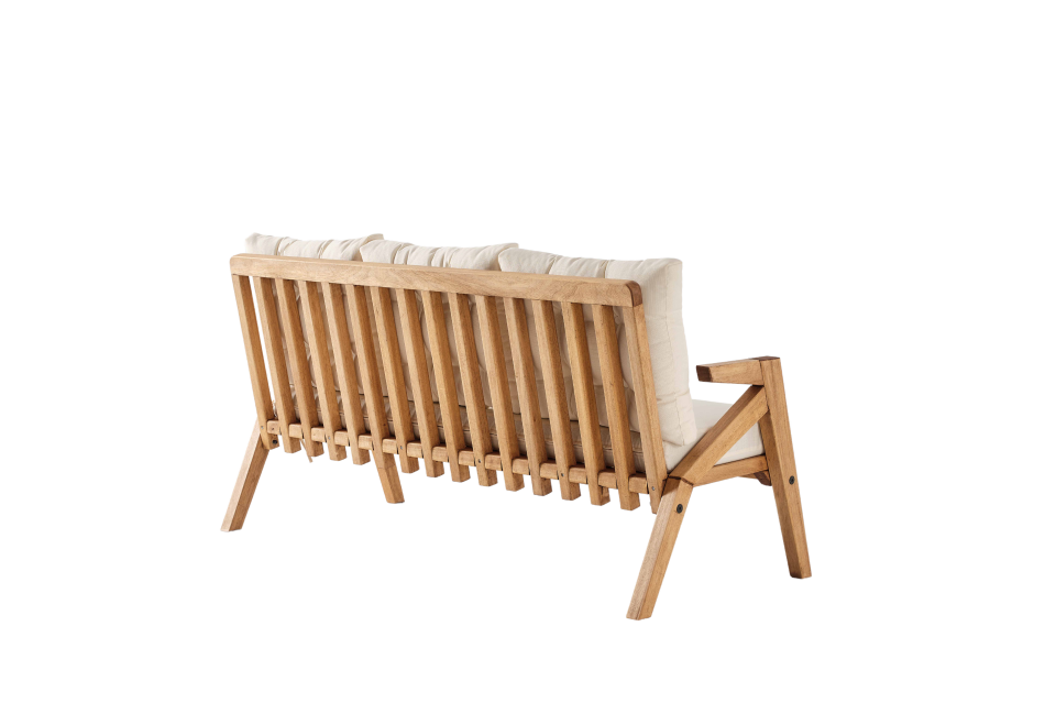 LİORA 3\'lü Kahve Bahçe Mobilyası-Beyaz Minder 3+1+1+MASA Oturma Grubu Bench ve Berjer