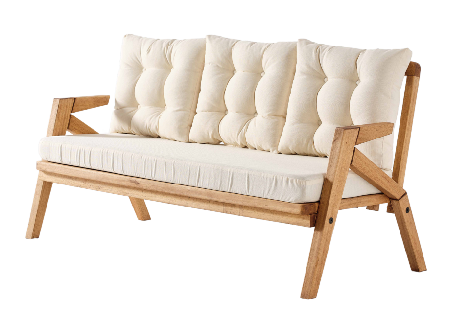 LİORA 3\'lü Kahve Bahçe Mobilyası-Beyaz Minder 3+1+1+MASA Oturma Grubu Bench ve Berjer
