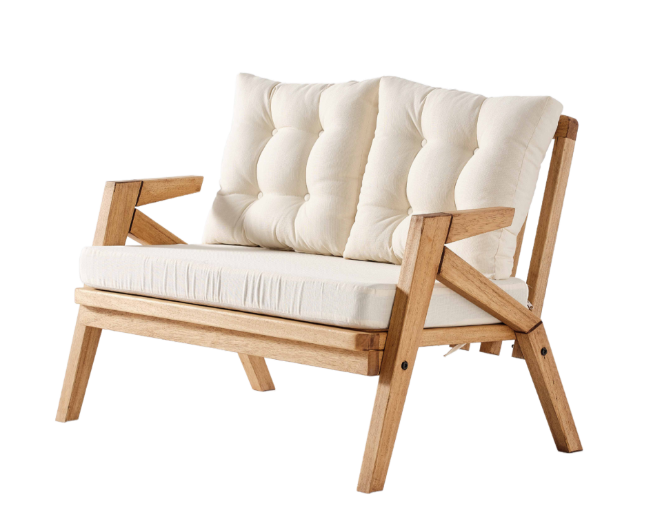 LİORA 2\'li Kahve Bahçe Mobilyası-Beyaz Minder 2+1+1+MASA Oturma Grubu Bench ve Berjer