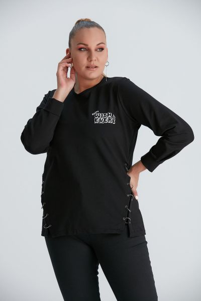 Eteği Halka Detaylı Büyük Beden Sweatshirt