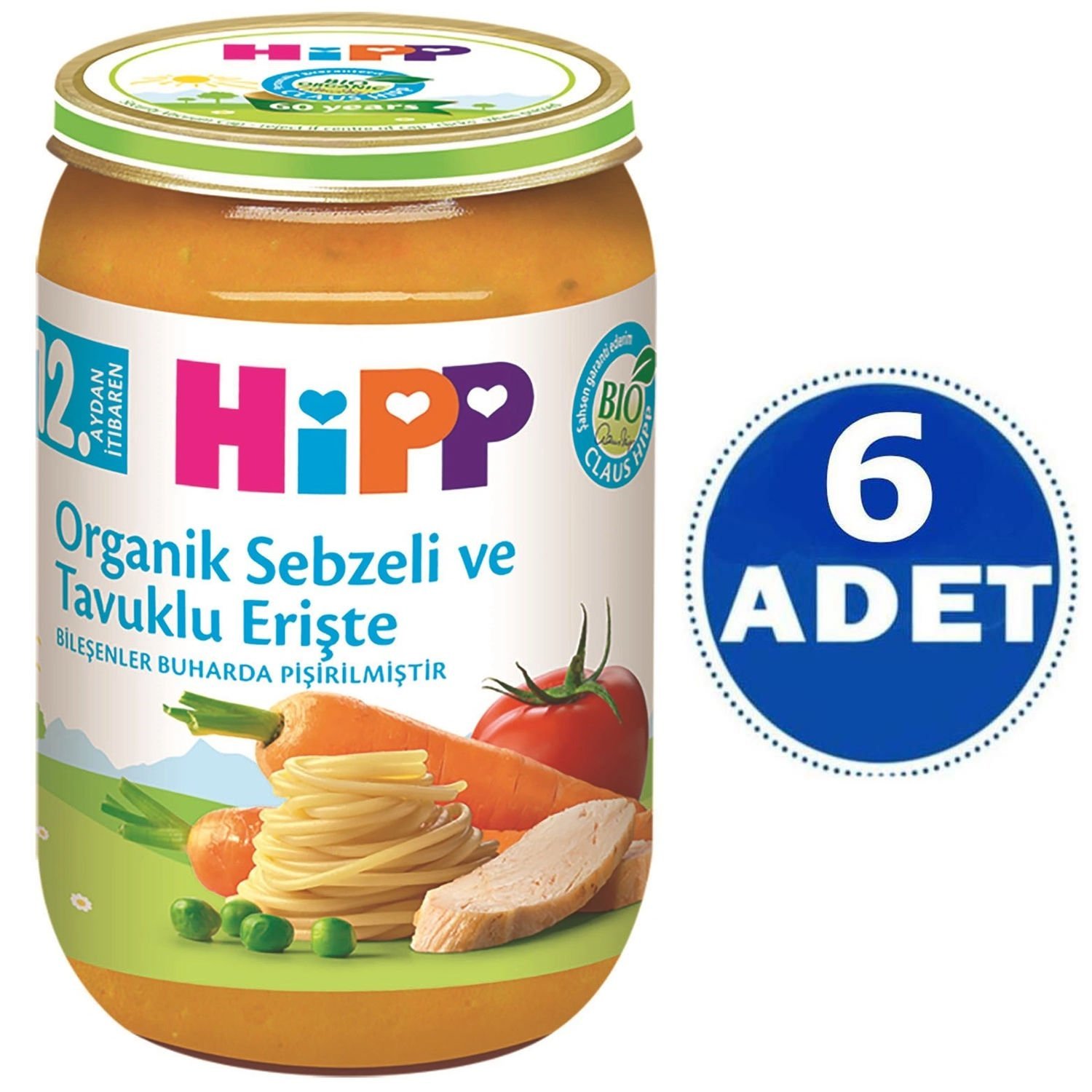 Hipp Kavanoz Maması Organik Sebzeli Tavuklu Erişte 220 gr 6 ADET