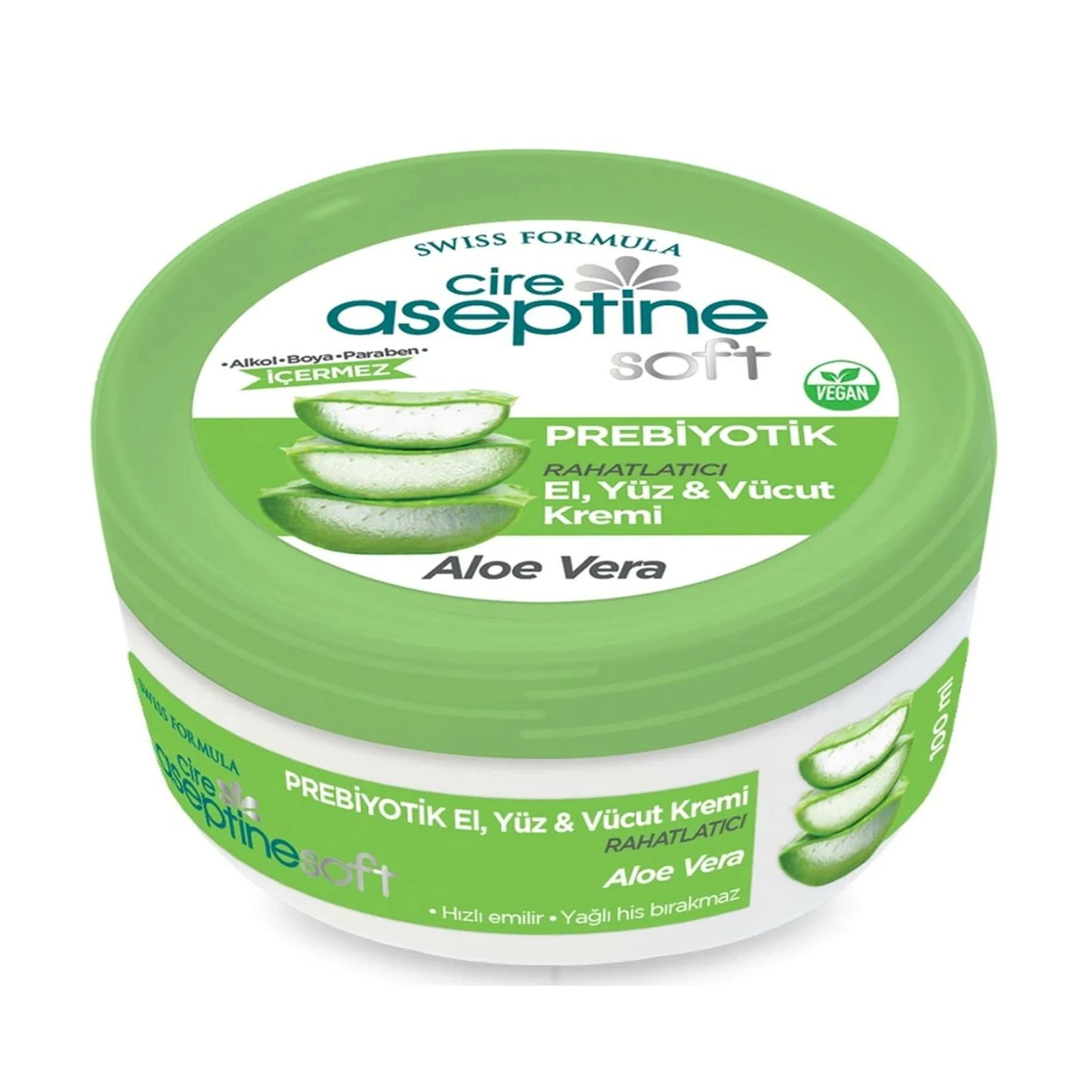 Cire Aseptine Soft Aloe Vera Özlü Rahatlatıcı Besleyici Prebiyotikli Krem 100 ml