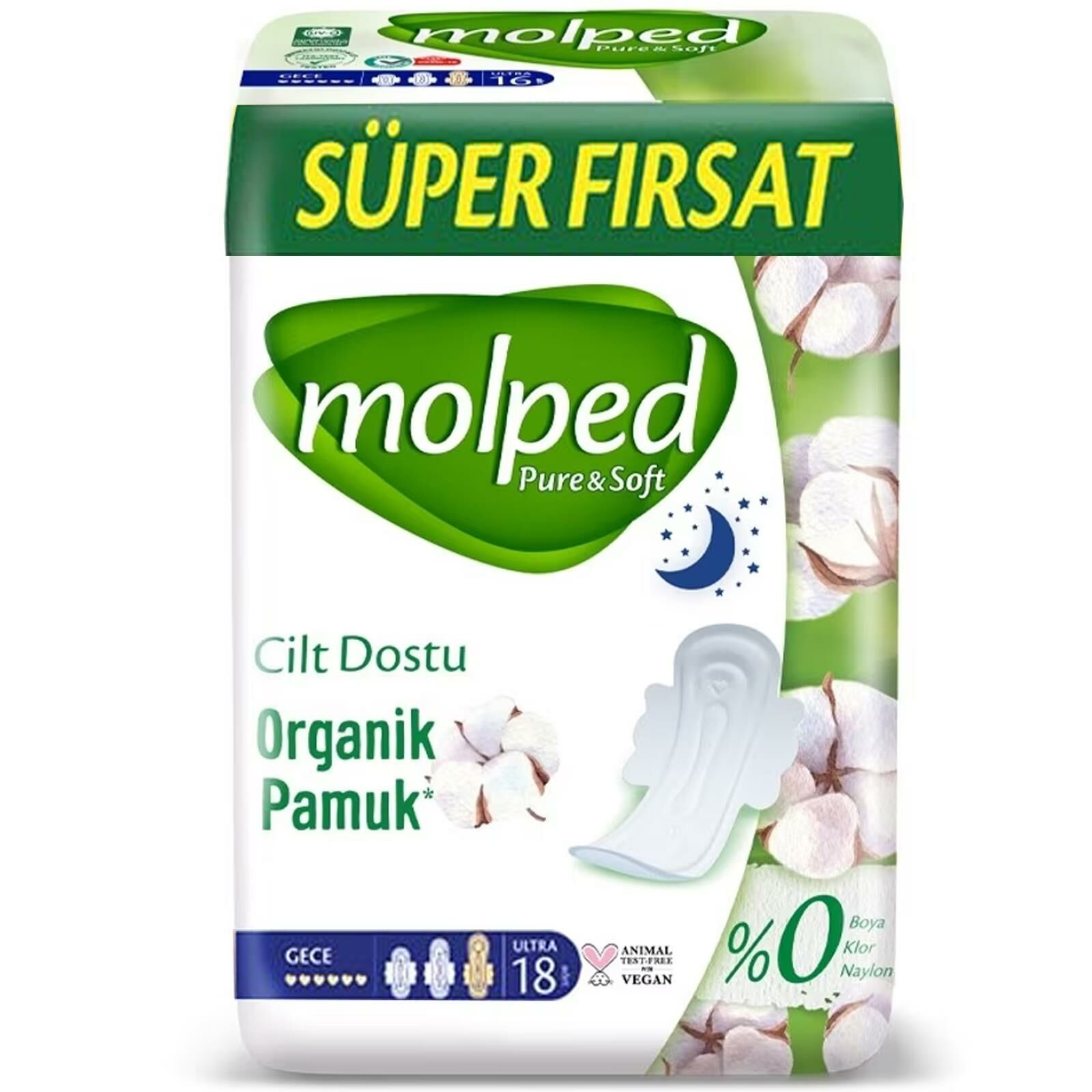 Molped Pure Soft Gece 18 li Süper Fırsat Hijyenik Ped