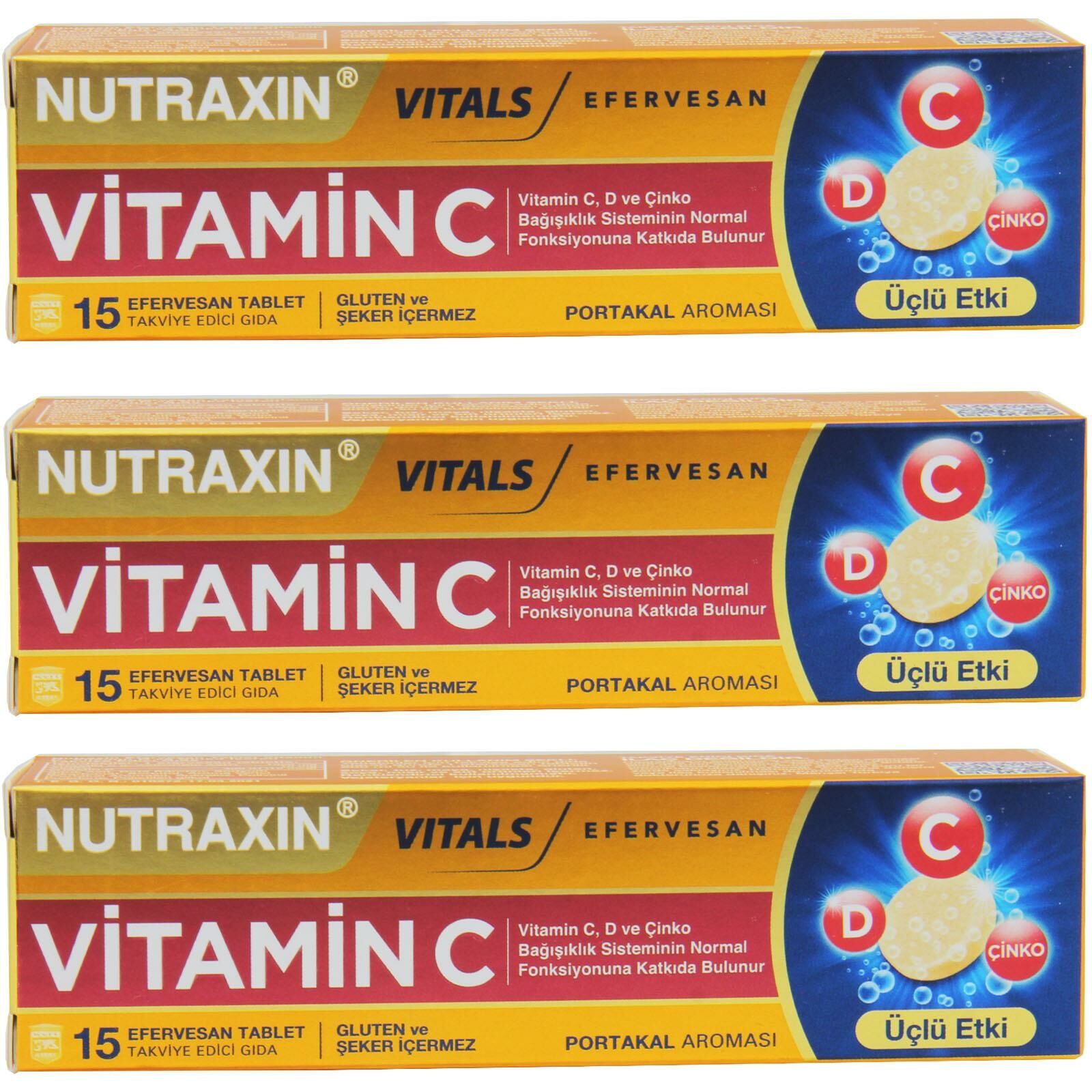 Nutraxin Vitamin C D Ve Çinko Üçlü Etki 15 Efervesan Tablet 3 ADET