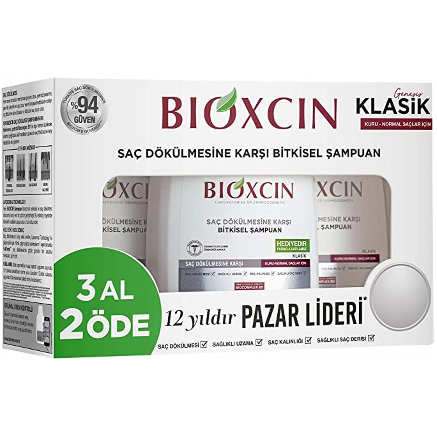 Bioxcin Klasik Kuru Ve Normal Saçlar İçin Şampuan 3 x 300 ml 3 Al 2 Öde