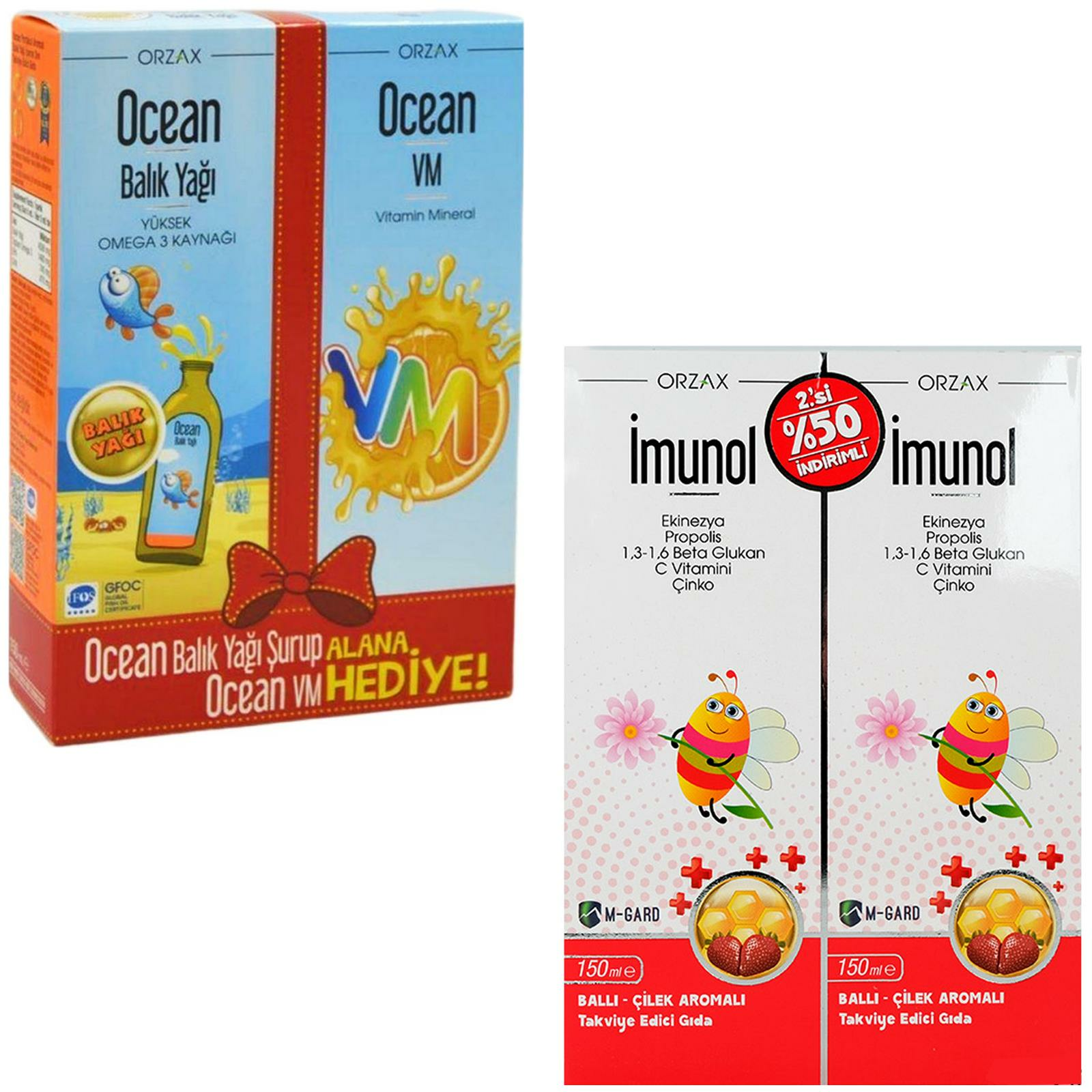 Ocean Balık Yağı 150ml + Ocean VM Şurup 150ml + İmunol Şurup 150ml + 150ml Set