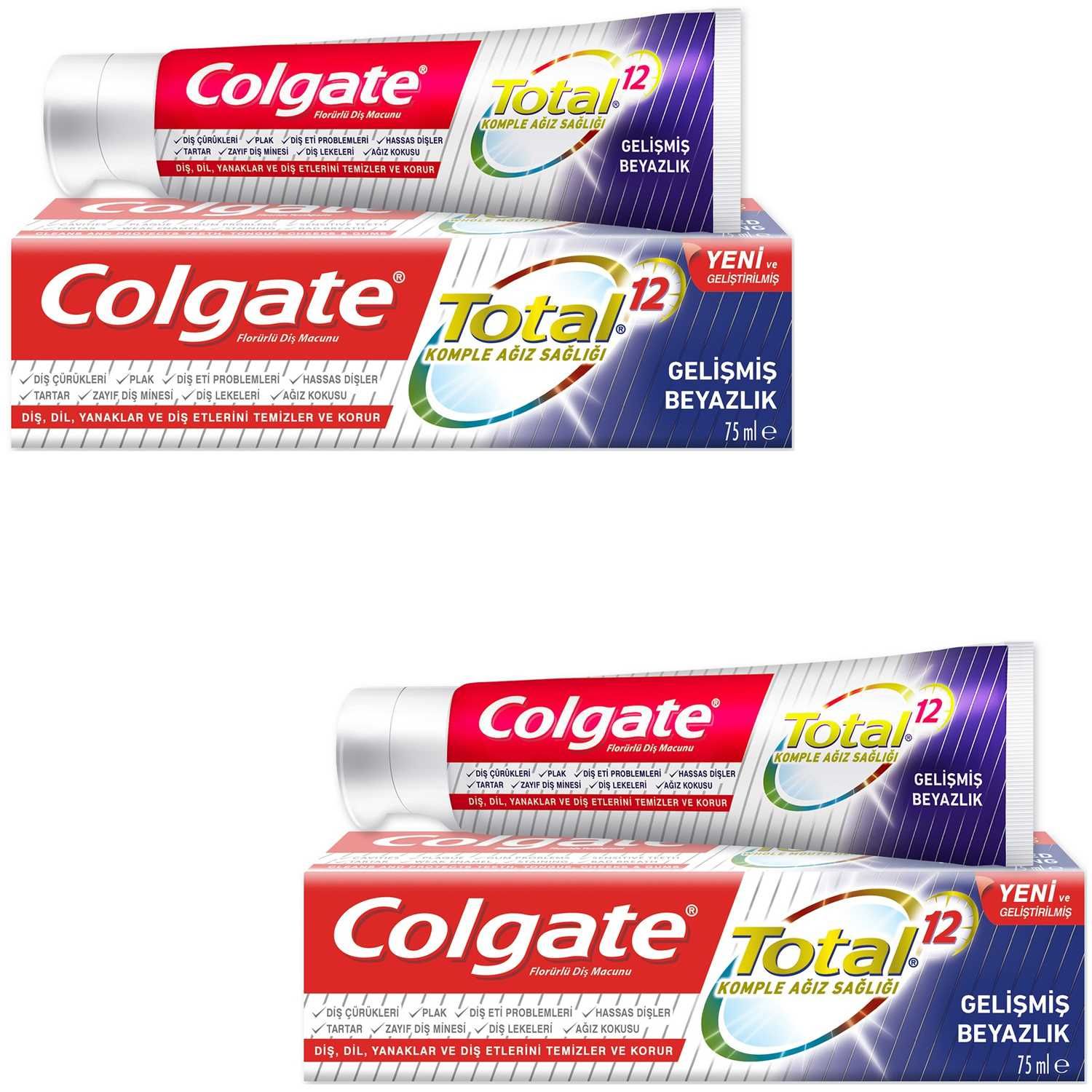 Colgate Total Gelişmiş Beyazlık Diş Macunu 75 ml + 75 ml