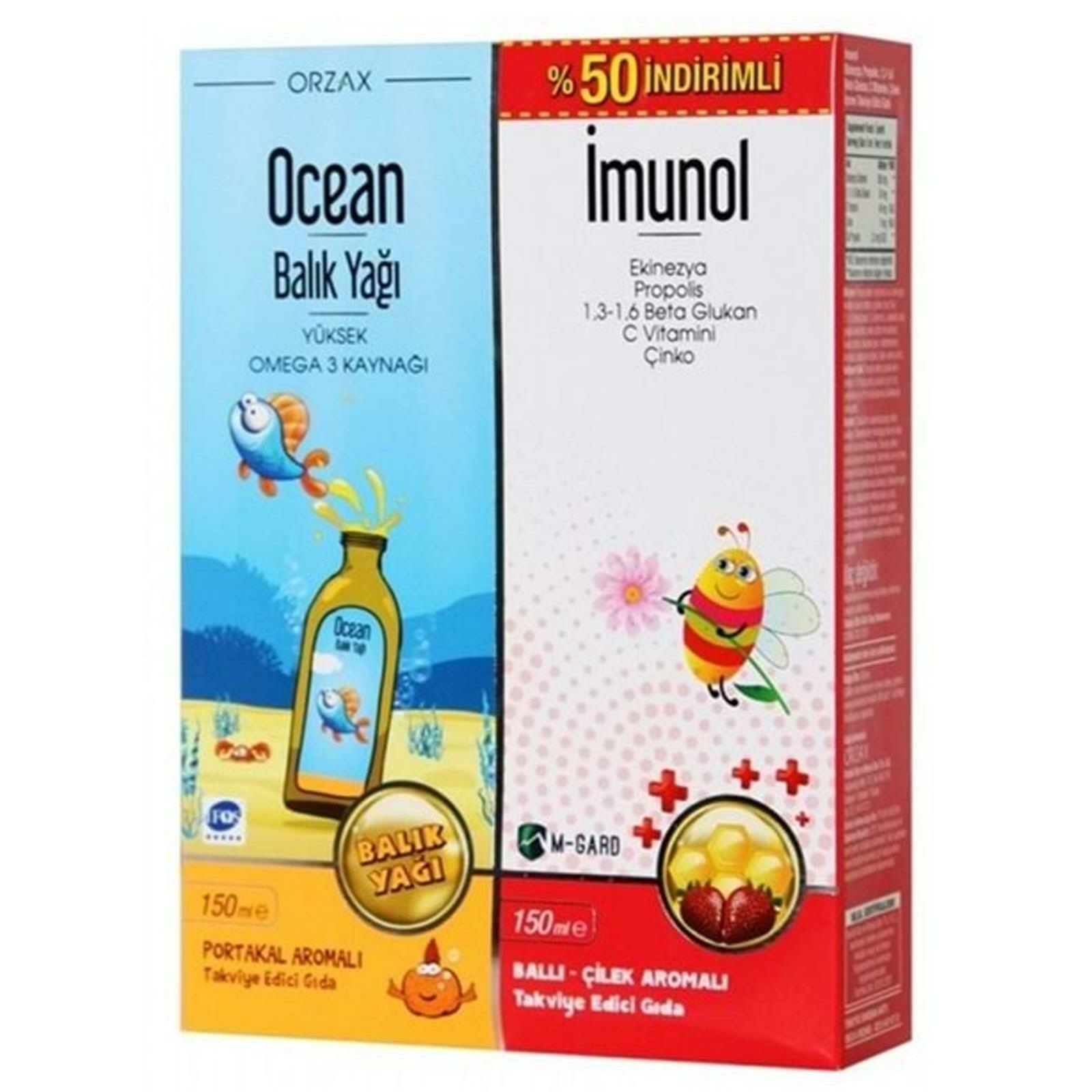 Ocean Portakallı Balık Yağı Şurubu 150 ml + İmunol Şurup 150 ml 2 li Set