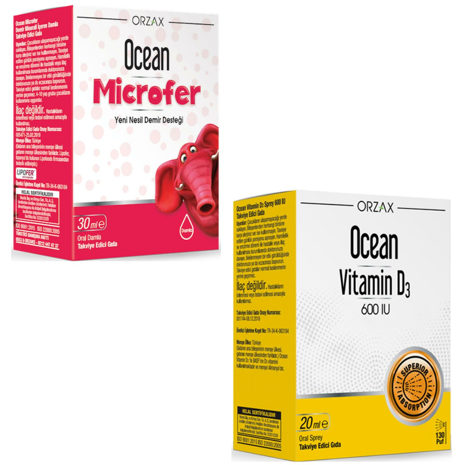 Ocean Microfer Damla 30 ml + Ocean Vitamin D3 600 IU Sprey 20 ml