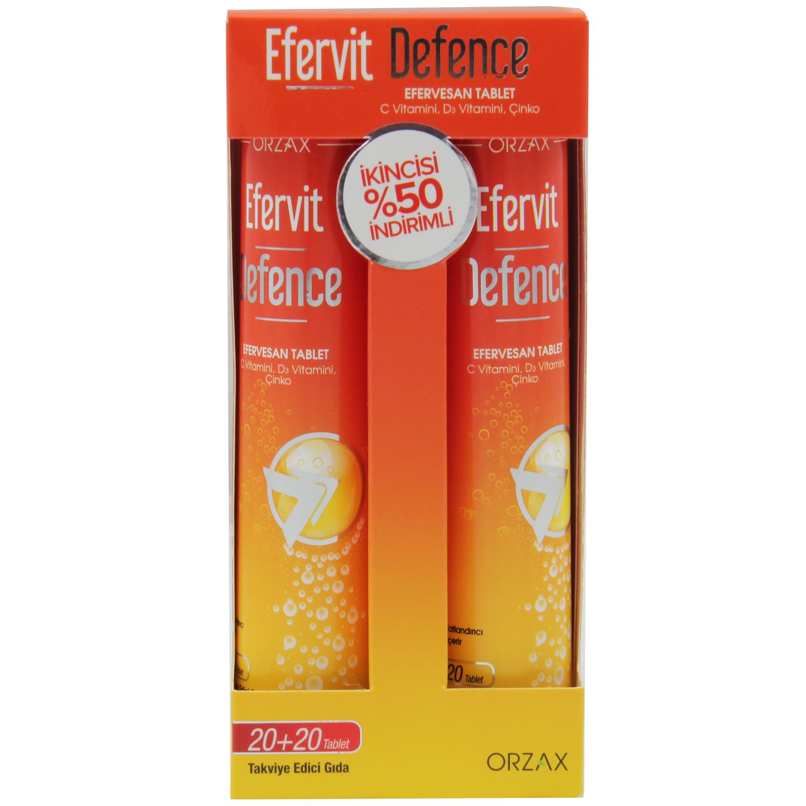 Orzax Efervit Defence C Vitamini D3 Vitamini Ve Çinko 2 X 20 Efervesan Tablet