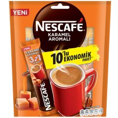 Nescafe Karamel Aromalı 3 ü 1 Arada Hazır Kahve 17,6 gr x 10 lu Ekonomik Paket