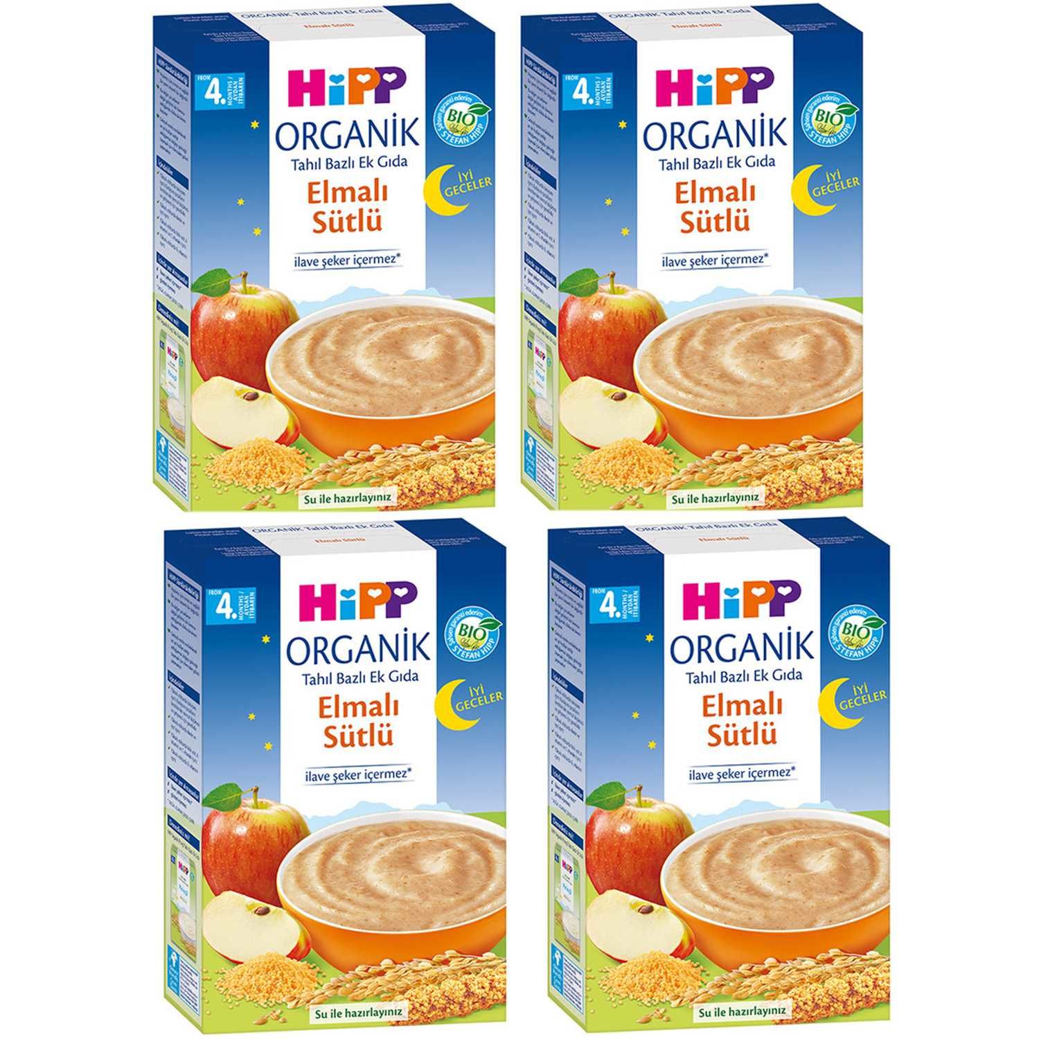 Hipp Organik İyi Geceler Elmalı Sütlü 4+ Ay Kaşık Maması 250 gr 4 ADET