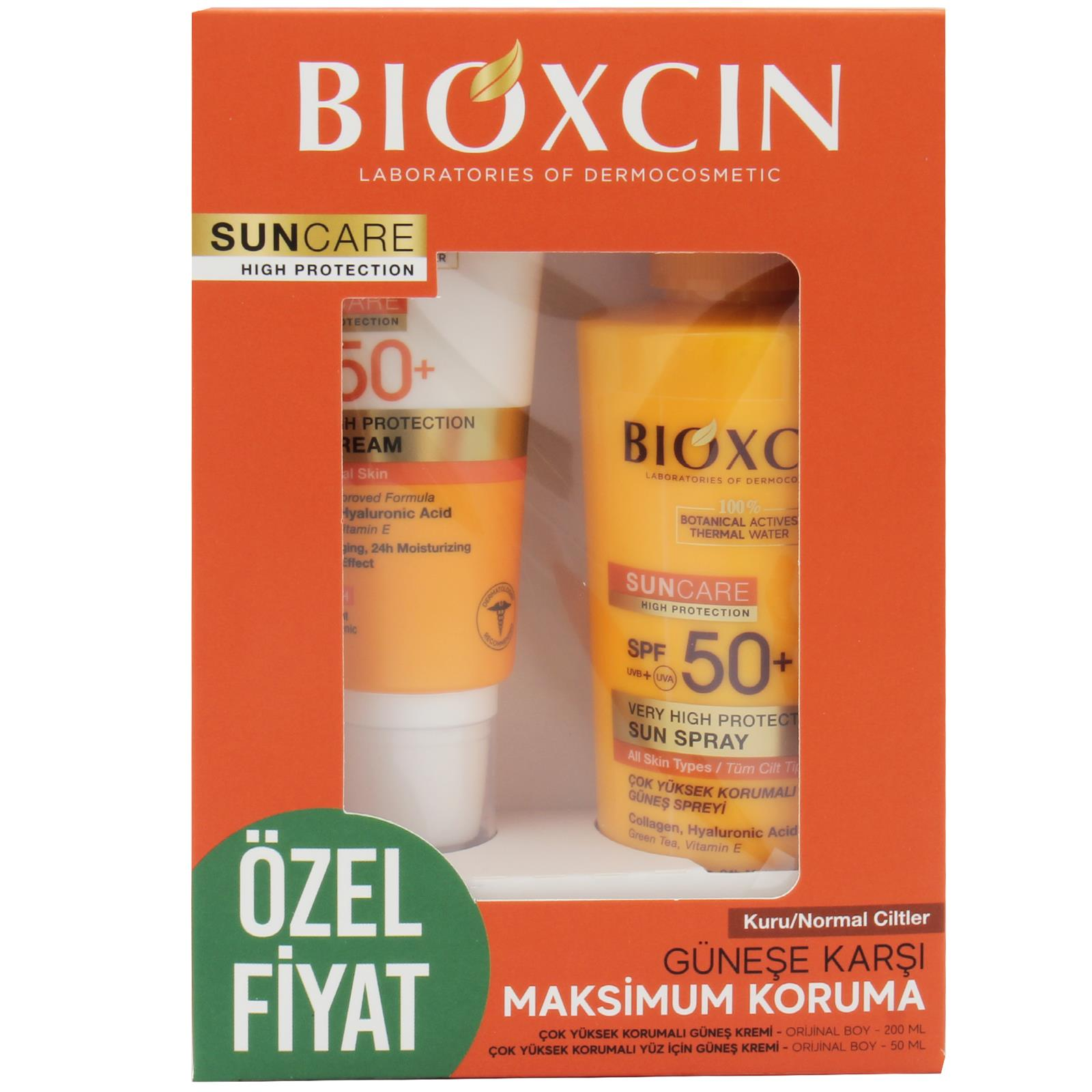 Bioxcin Spf 50+ Kuru/Normal Ciltler İçin Güneş Kremi 50 ml + Tüm Ciltler İçin Güneş Spreyi 200 ml Set