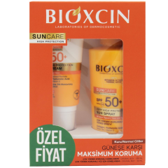 Bioxcin Spf 50+ Kuru/Normal Ciltler İçin Güneş Kremi 50 ml + Tüm Ciltler İçin Güneş Spreyi 200 ml Set