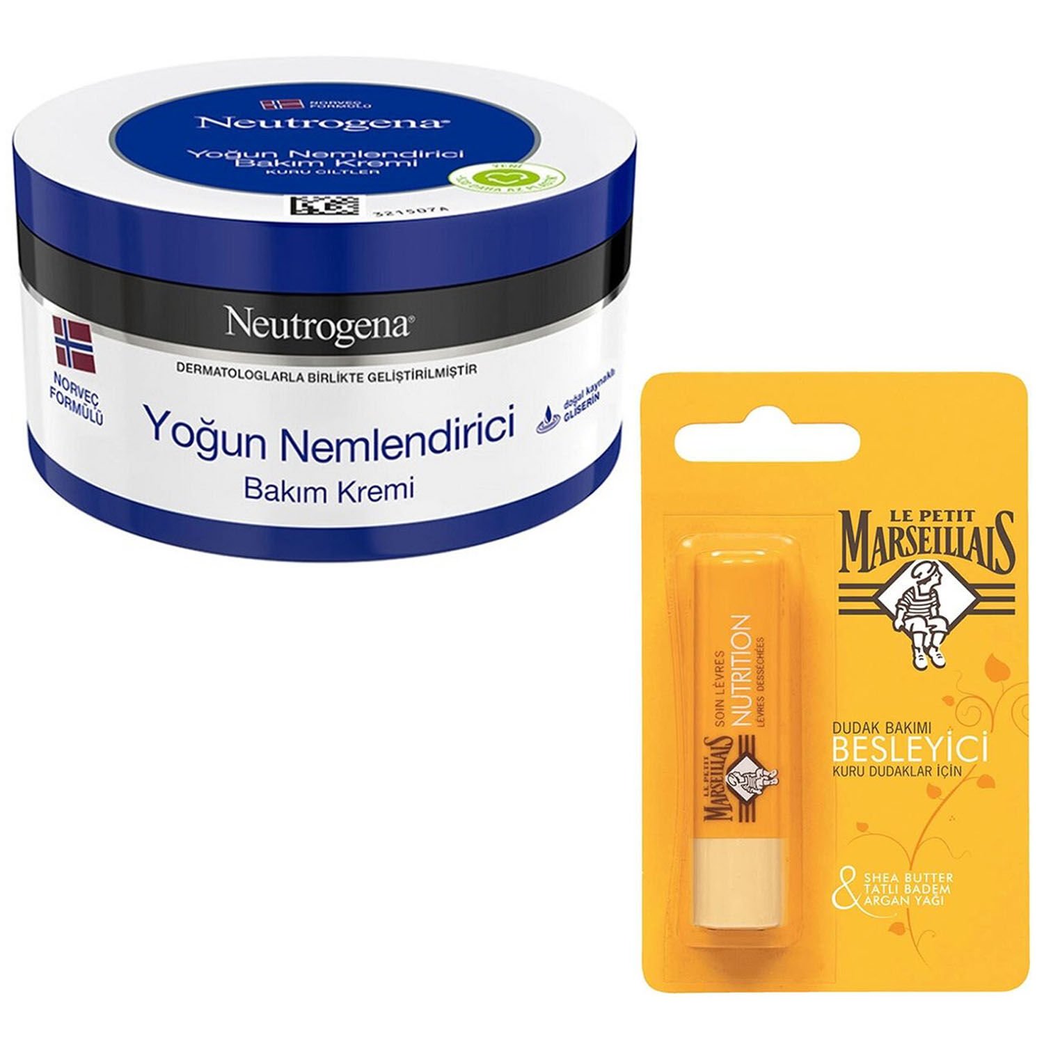 Neutrogena Yoğun Nemlendirici Bakım Kremi 300 ml + Le Petit Marseillais Besleyici Dudak Kremi 4,9 g