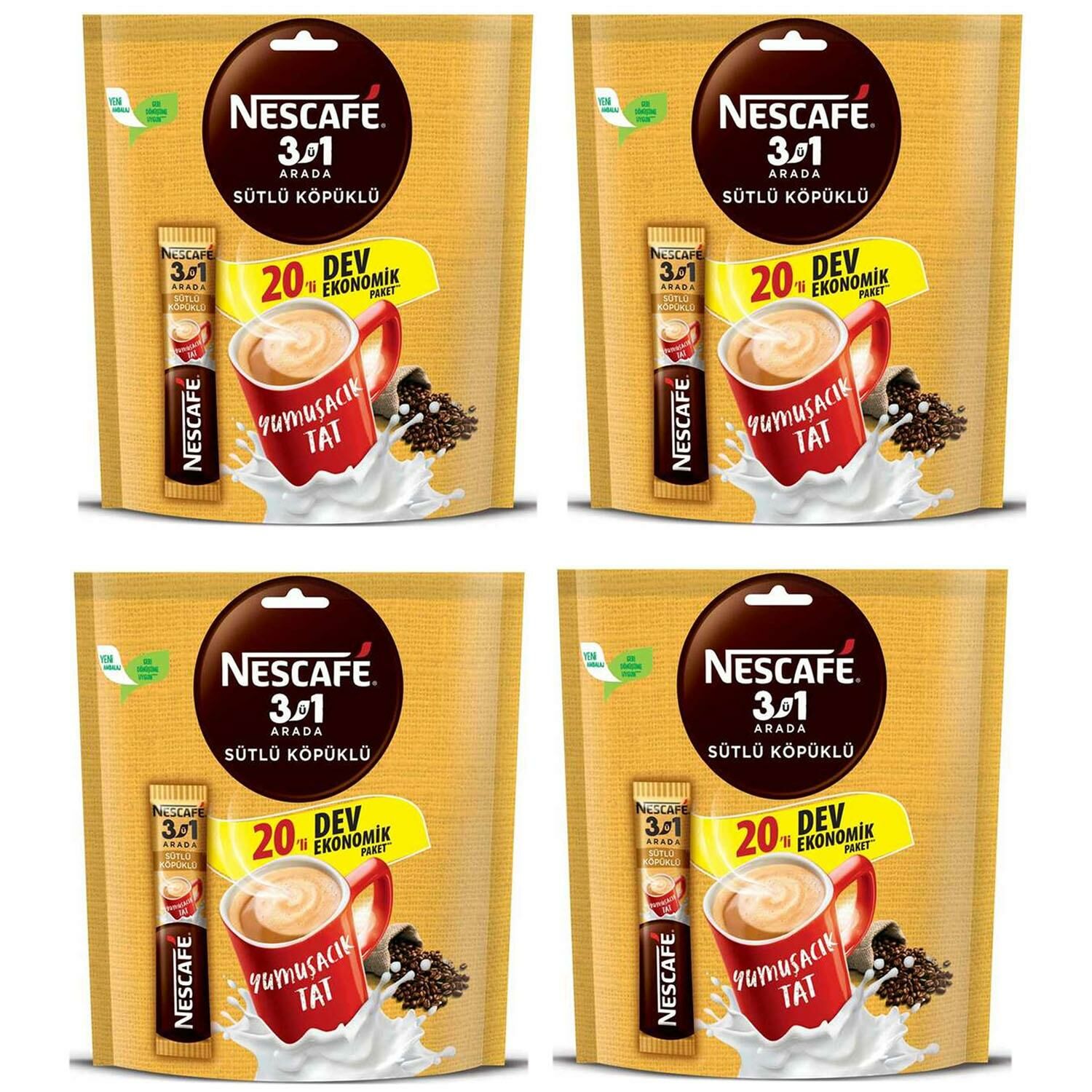 Nescafe Sütlü Köpüklü 3 ü 1 Arada 20 li Ekonomik Paket 4 ADET