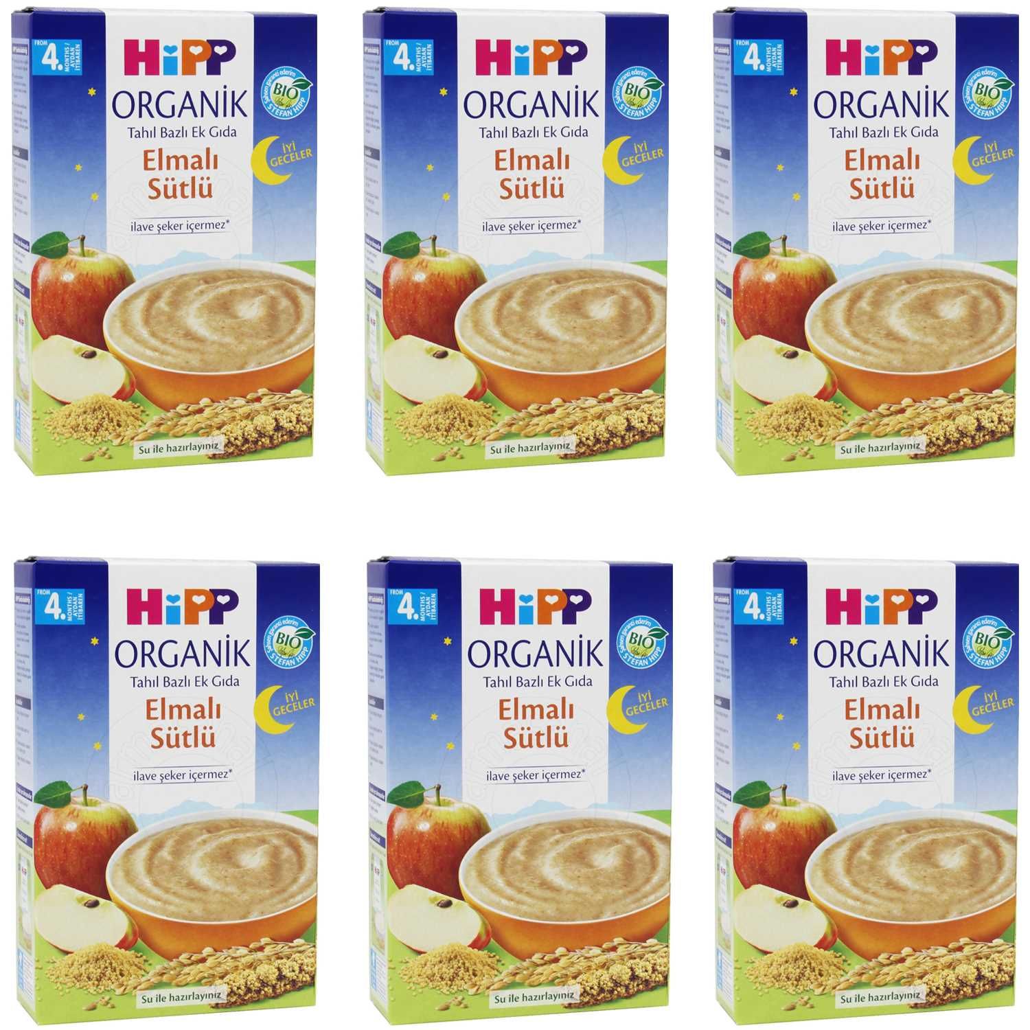 Hipp Organik İyi Geceler Elmalı Sütlü 4+ Ay Kaşık Maması 250 gr 6 ADET (SKT 31/05/2024)