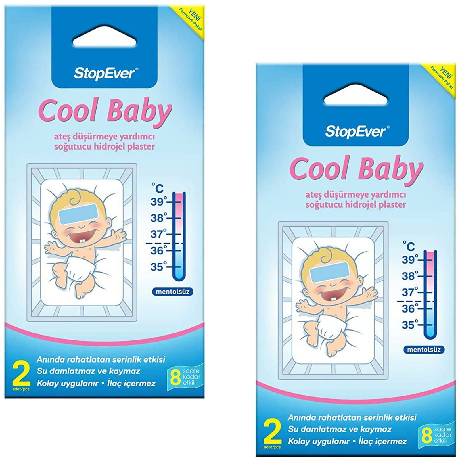 StopEver Cool Baby 2 li Ateş Düşürmeye Yardımcı Soğutucu Hidrojel Plaster 2 Paket