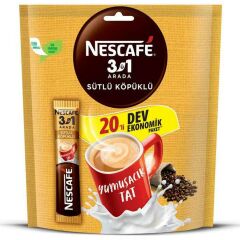 Nescafe Sütlü Köpüklü 3 ü 1 Arada 17,4 gr x 20 li Hazır Kahve Ekonomik Paket